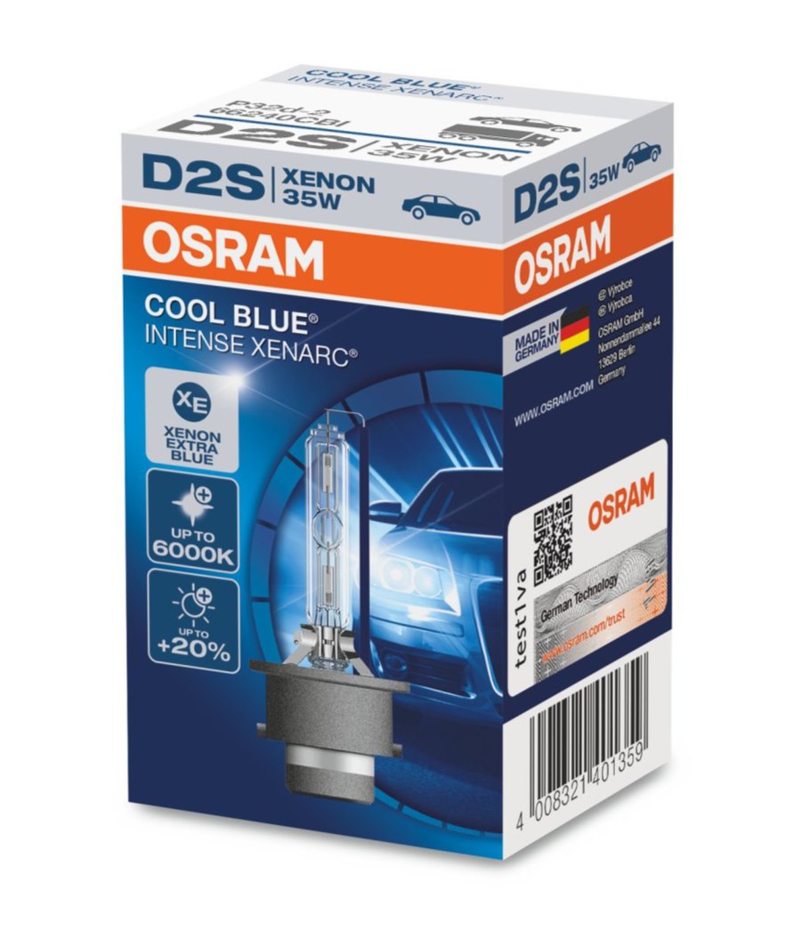 OSRAM XENARC COOL BLUE INTENSE D2S - Ampoules Xenon +150% Lumens, 6200K, Look LED - Duo Box (2 Lampes)